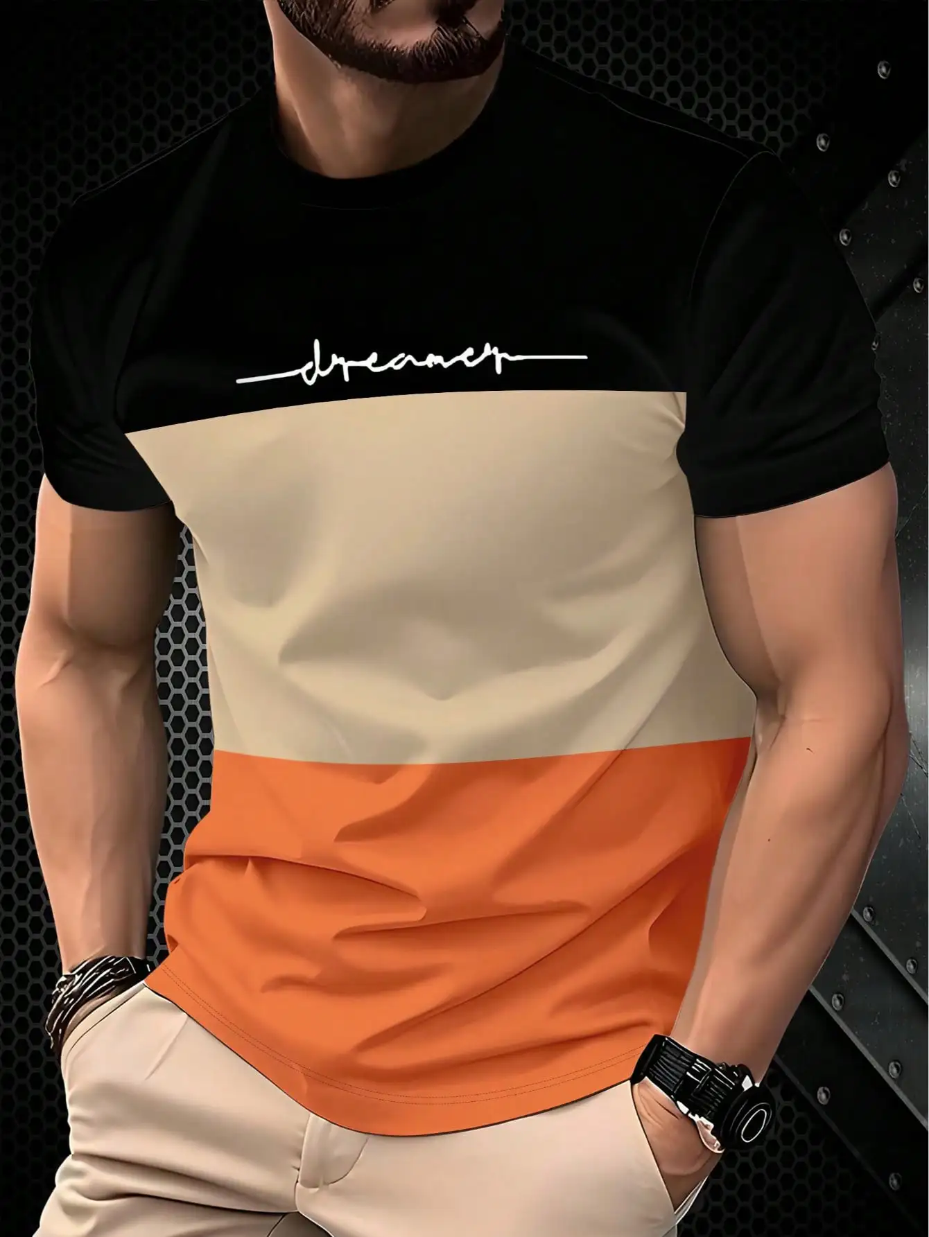 

Мужская футболка с коротким рукавом и трехцветным принтом, легкая, дышащая, из полиэстера, в стиле стритвир