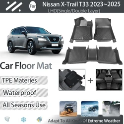 Car Floor Mats For Nissan X-Trail XTrail X-Trail Rogue T33 2023~2025 Fuel Oil Waterproof Foot Carpet LHD Covers Auto Accessories