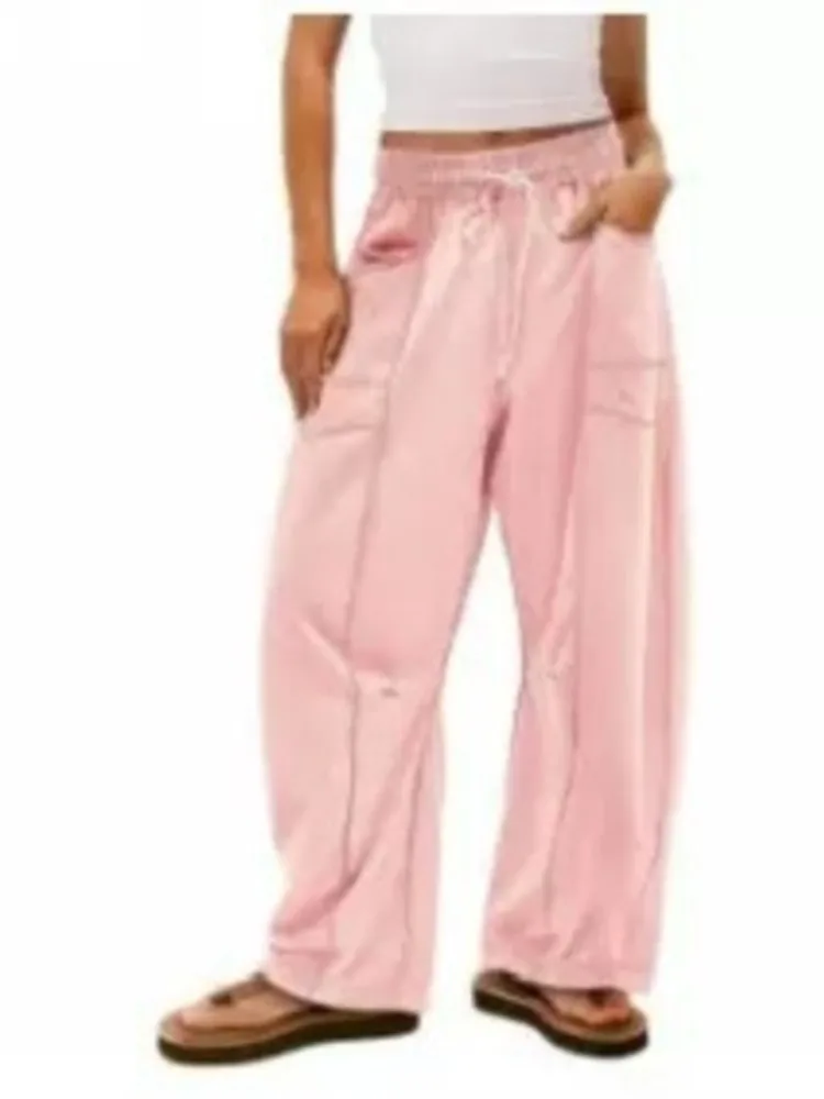 New Autumn Women's Casual Loose Pocket Wide-leg Sports Pants Fashion Solid Drawstring Waist Casual Pants Jogging Sportswear