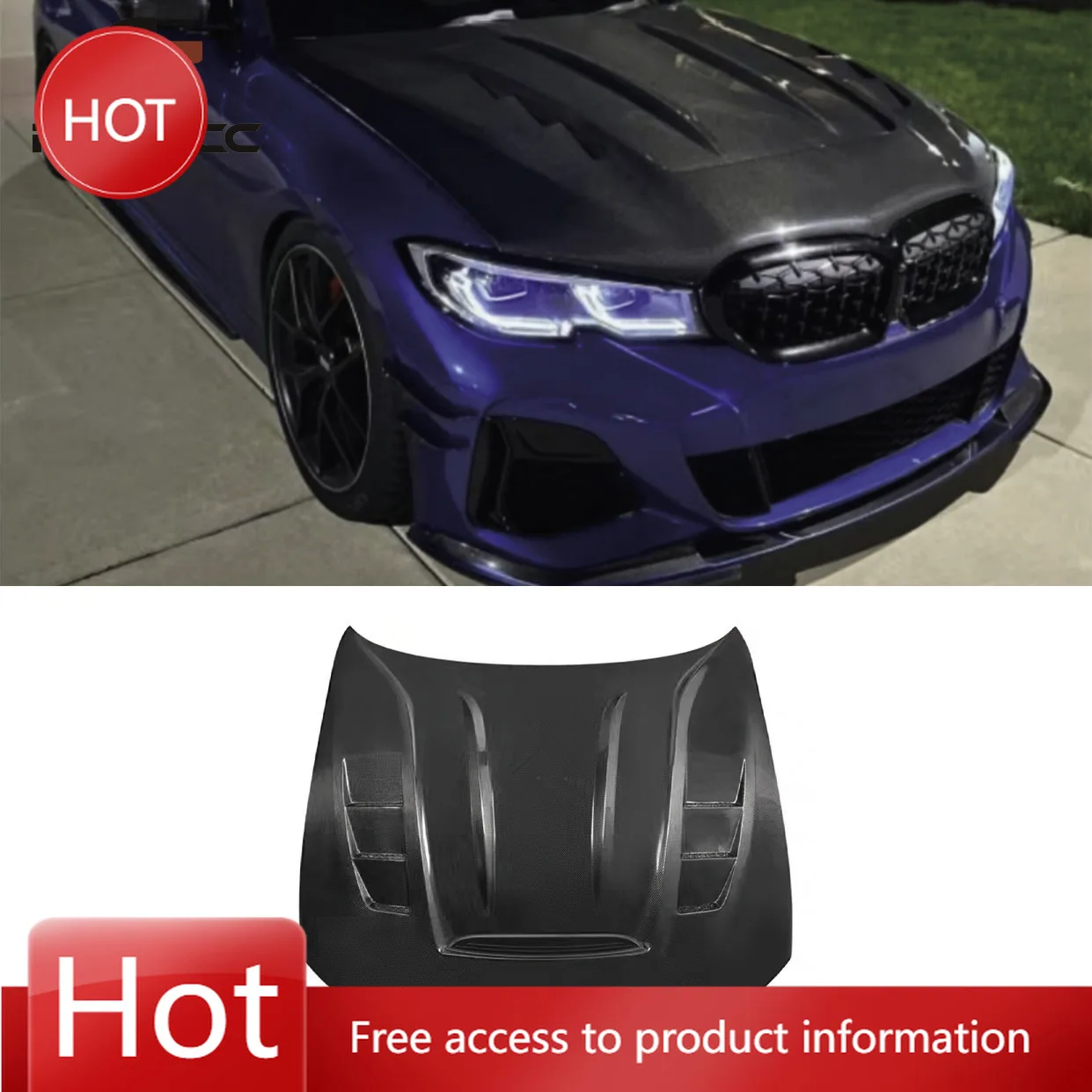 

Для 3 серии G20 330I M340I 2019 2020 2021 2022 2023 автомобильный капот из углеродного волокна, передний капот, крышка капота двигателя