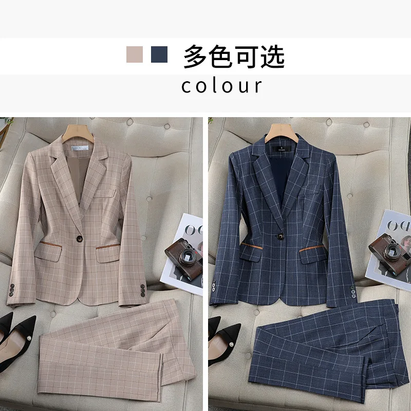 Apricot Plaid Pant Suits for Women Blazer British Style Capable Fashionable High-end Professional Clothing OL Clothes Suit Pants