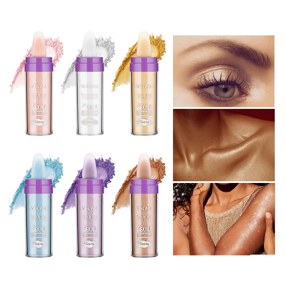 6 Color Fairy Highlight Stick Patting Powder Highlighter Makeup Shimmer Body Glitter Brightens the Natural 3D Face Powder