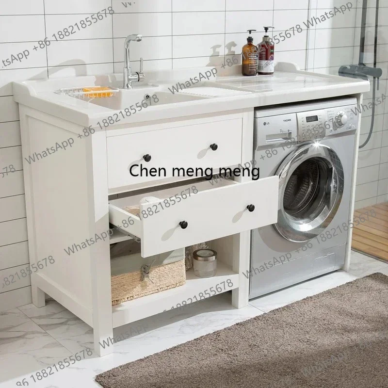 NQ52 New arrrive Nordic solid wood laundry cabinet balcony combination significant other washing machine cabinet washbasin sink