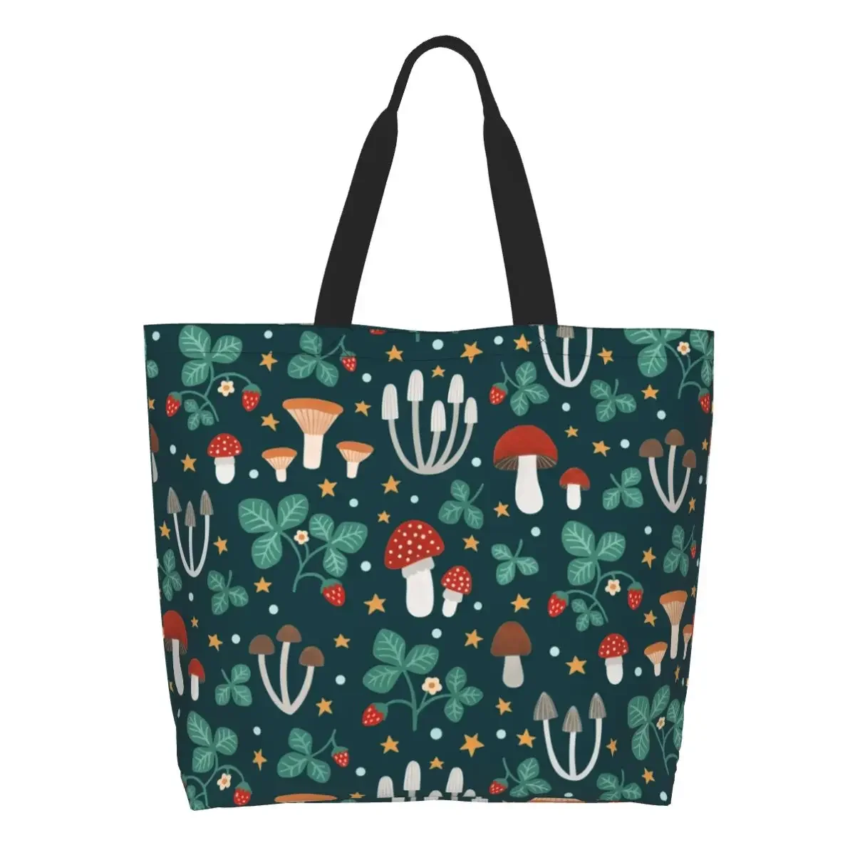 

Magic Forest Groceries Shopping Bags Canvas Shopper Shoulder Tote Bag Large Capacity Psychedelic Mushrooms Cartoon Handbag