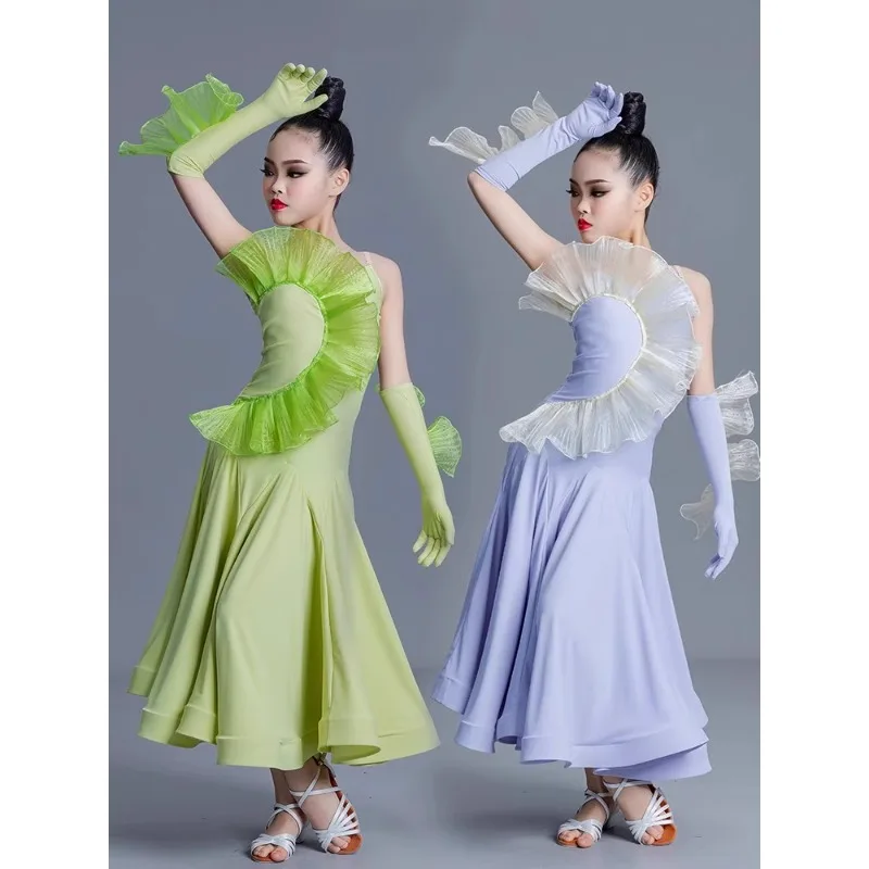 

Modern Dance Dress New Girl's National Standard Social Latin Dance Competition Practice Dress Big Swing Skirt Performance Dress