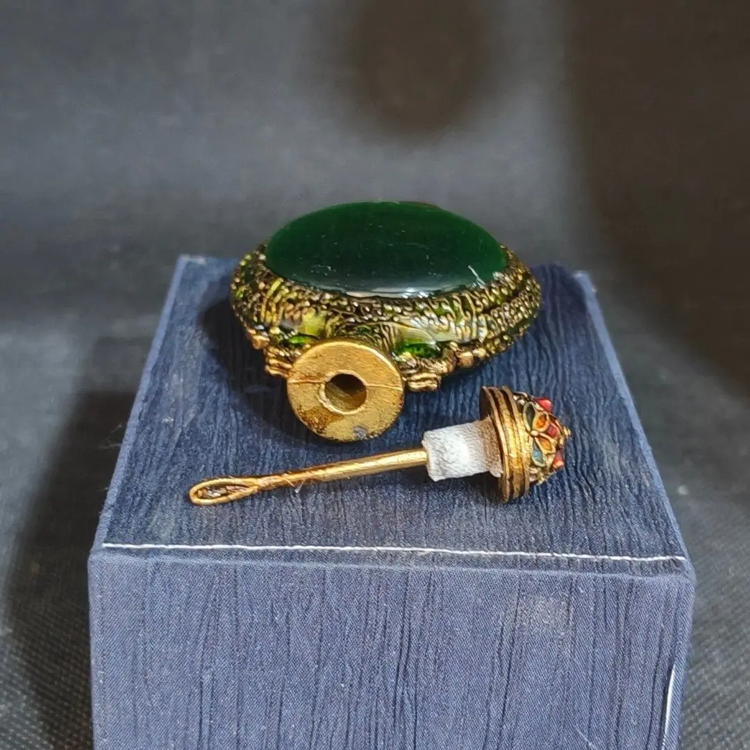 Vintage Collection Inside Painted Cloisonne Cat Eye Stone Snuff Bottle Double Statue Tibetan Ethnic Craft Collection