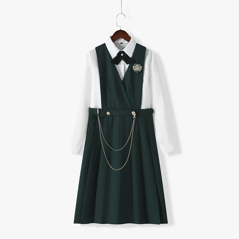 Breast Protection Skirt Japanese JK Uniform Pleated Dress New Autumn Winter Strap Dress Anime Cosplay Sailor Costumes Set Women