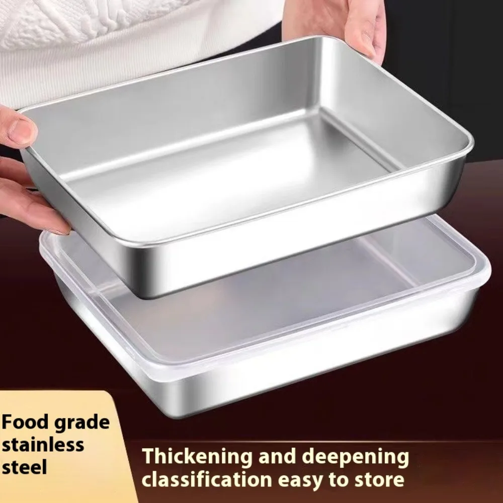 

Ящик для хранения из нержавеющей стали, квадратная пластина для микроволновой печи с крышкой, утолщенный ящик для хранения фруктов в холодильнике