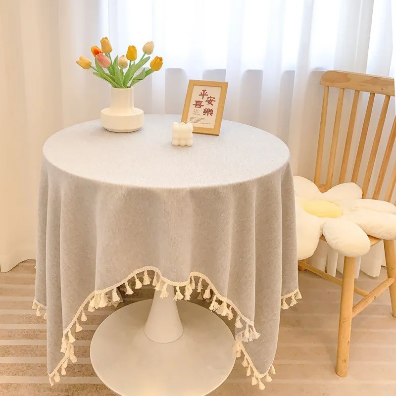 

2024 Desk tablecloth, Japanese cotton linen fabric, light luxury style, tassel style decorative tablecloth