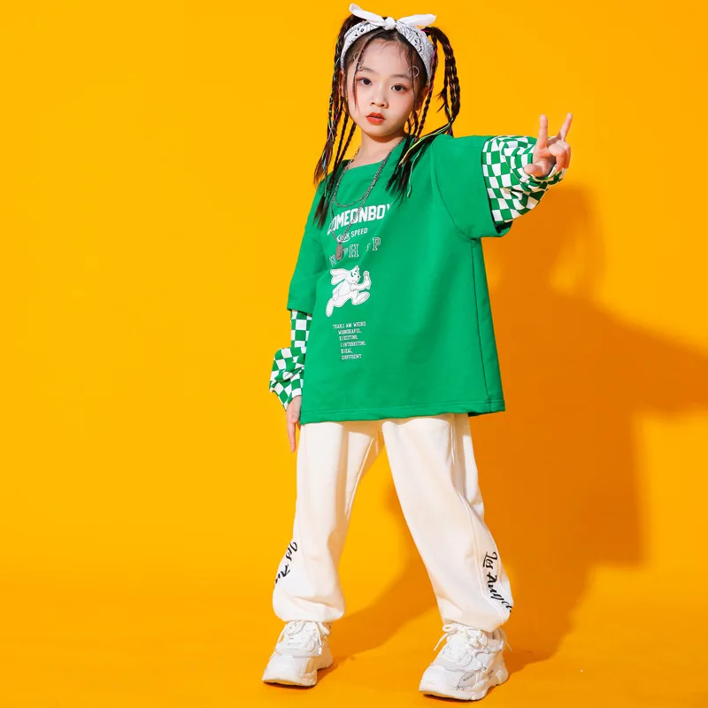 Sudadera verde de Hip Hop para niños Y niñas, ropa de calle, disfraz de Jazz para baile callejero, 8, 10 Y 12 años