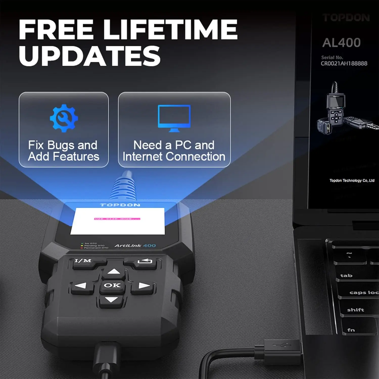 AL400 OBD2 Scanner, Full OBDII Code Reader with DTC Lookup, Clear Codes, Freeze Frame, One-Click I/M, Lifetime Updates