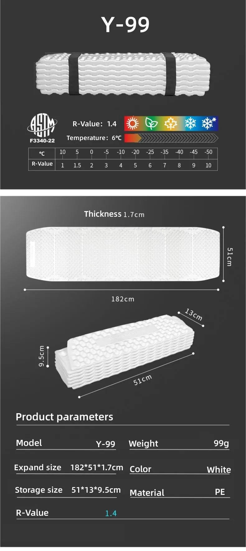 Mountain Spring Ying99/Y99 Ultralight Egg Nest Foldable Moisture‑Barrier Camping Mat Portable Egg‑Crate Foam Pad Backpacking