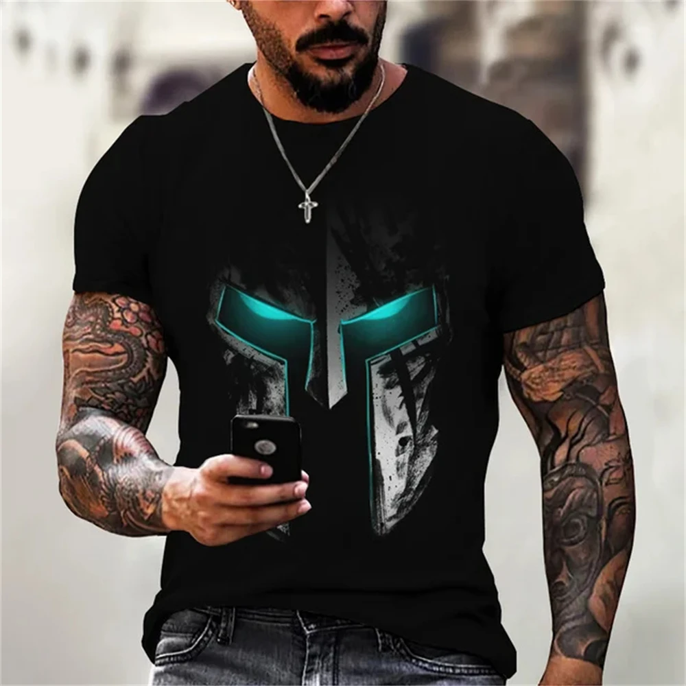 Hot Selling Men's 3D Printed Spartan Short Sleeve O Neck T-Shirt Fashion Loose Street Personality Trend Retro Oversized Tops