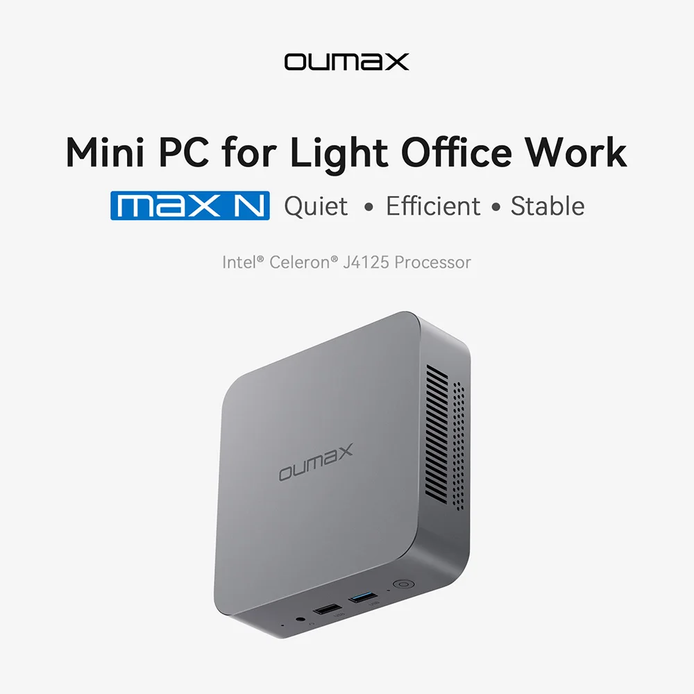 OUMAX MAX N Intel J4125 Mini PC Quiet 4C4T 1000M LAN DDR4 8GB 256GB 128GB Desktop Computer VS GK Mini S12 T8 Pro GMKtec GK3V