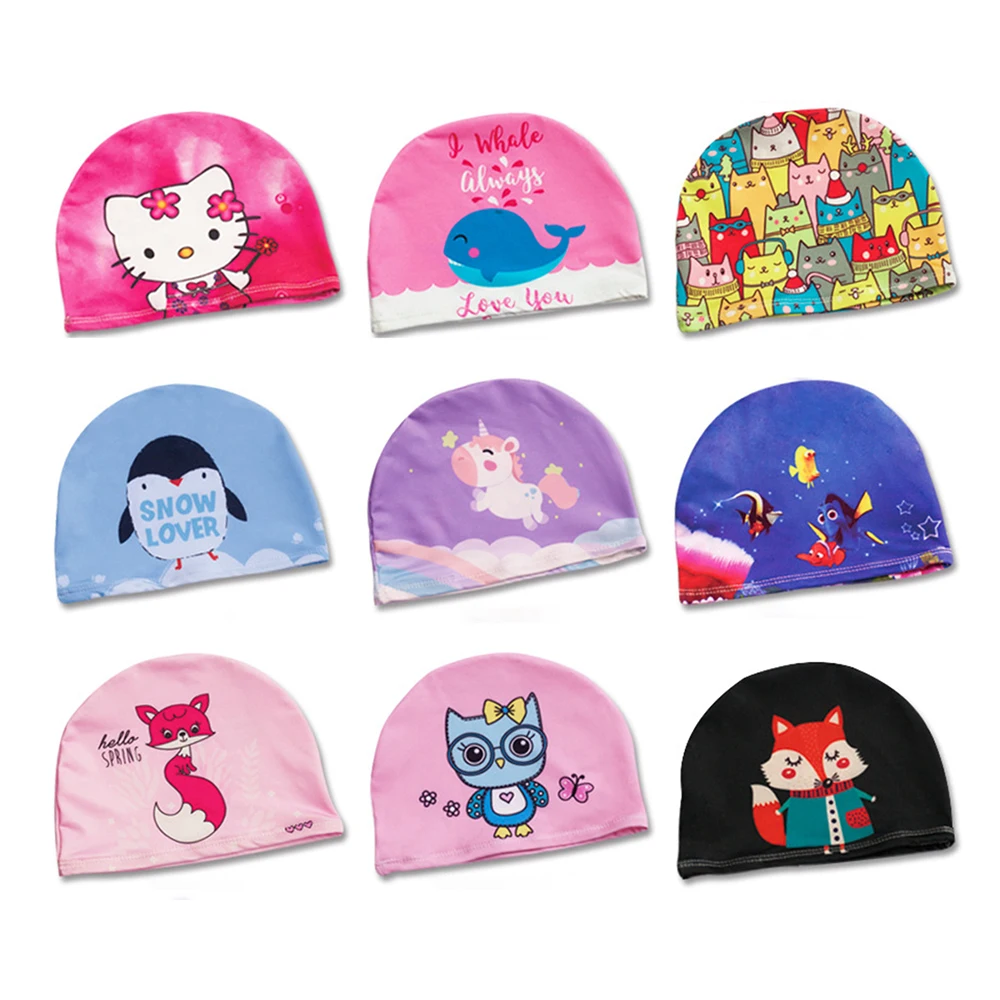 Kids Baby Children Swim Cap Swimming Pool Summer Water Sports Fabric Cartoon Cute Animal Bath Shower Caps Hat Protect Hair Ears