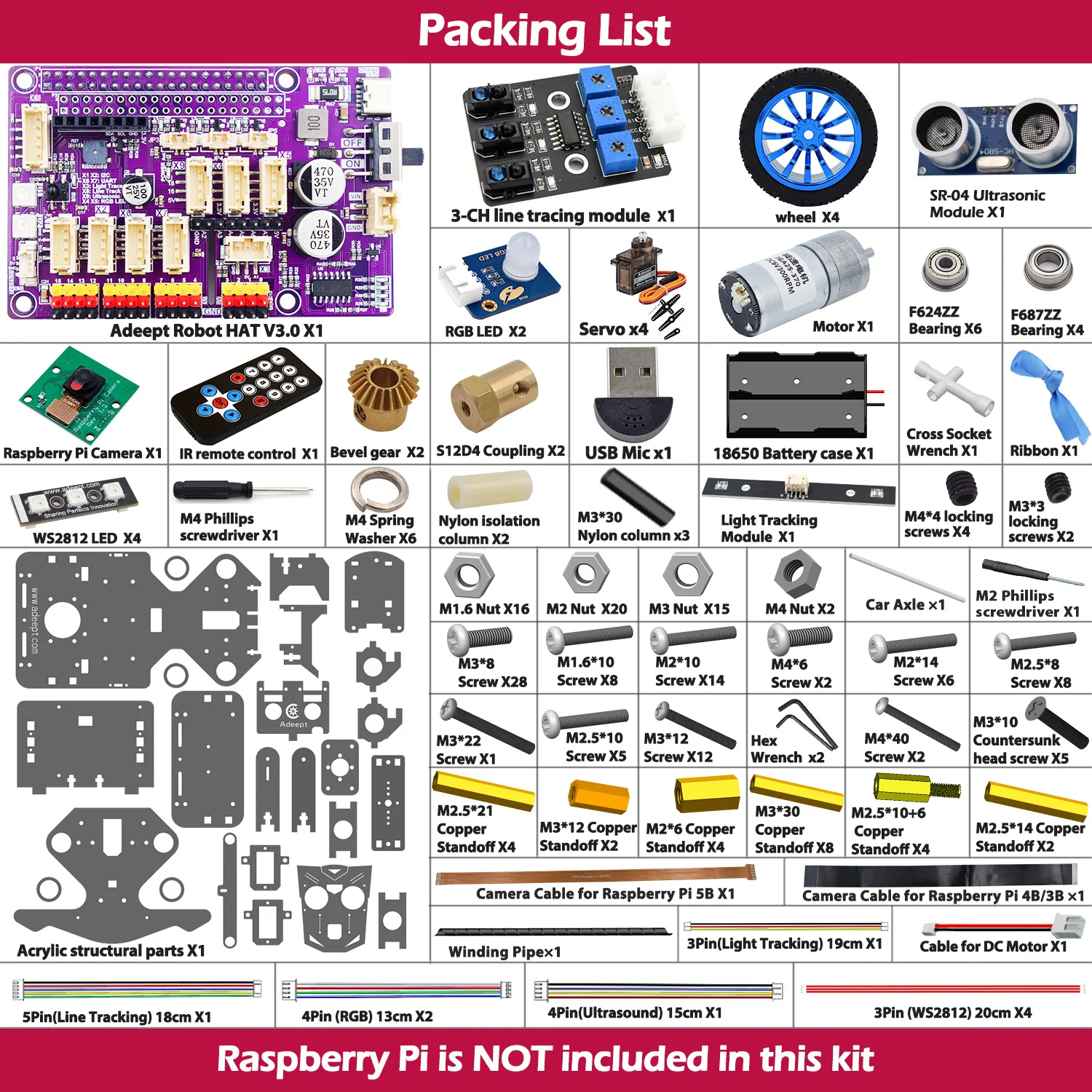 Adeept PiCar-B Mars Rover Smart Car Kit for Raspberry Pi 5/4B/3B/3B+(Raspberry Pi NOT included)