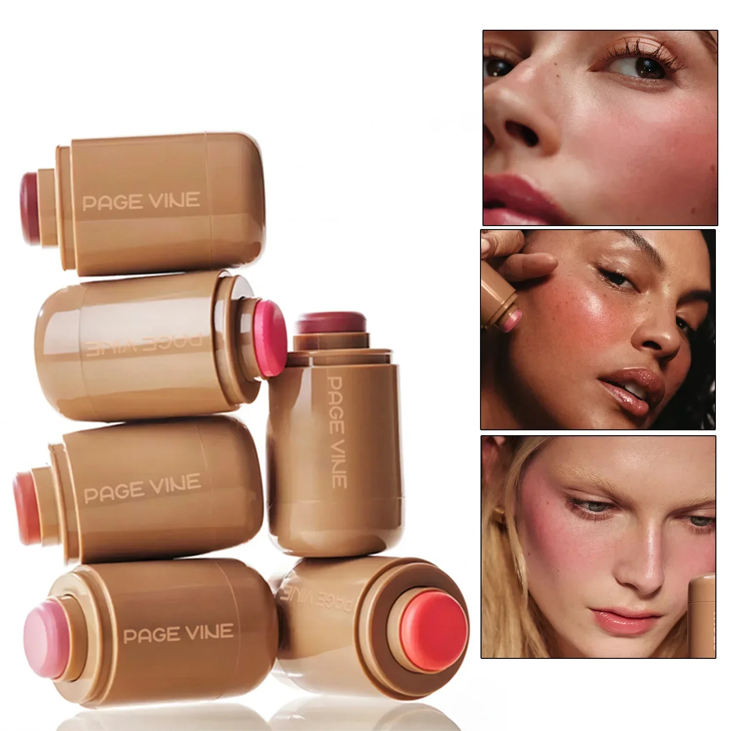 3-in-1Blush Stick Lasting Brightens Facial Cheek Stick Moisturizing Flash Lip Gloss Makeup Lip Gloss Face Rouge