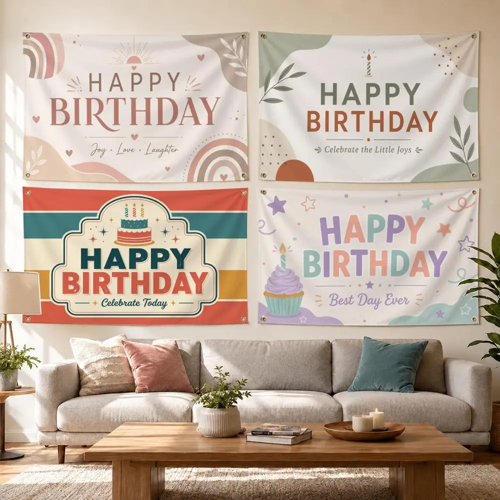 Pastel Minimal Birthday Flags Flags for Bedrooms Home Decor Items Outdoor Decors Garage Decoration Flaga