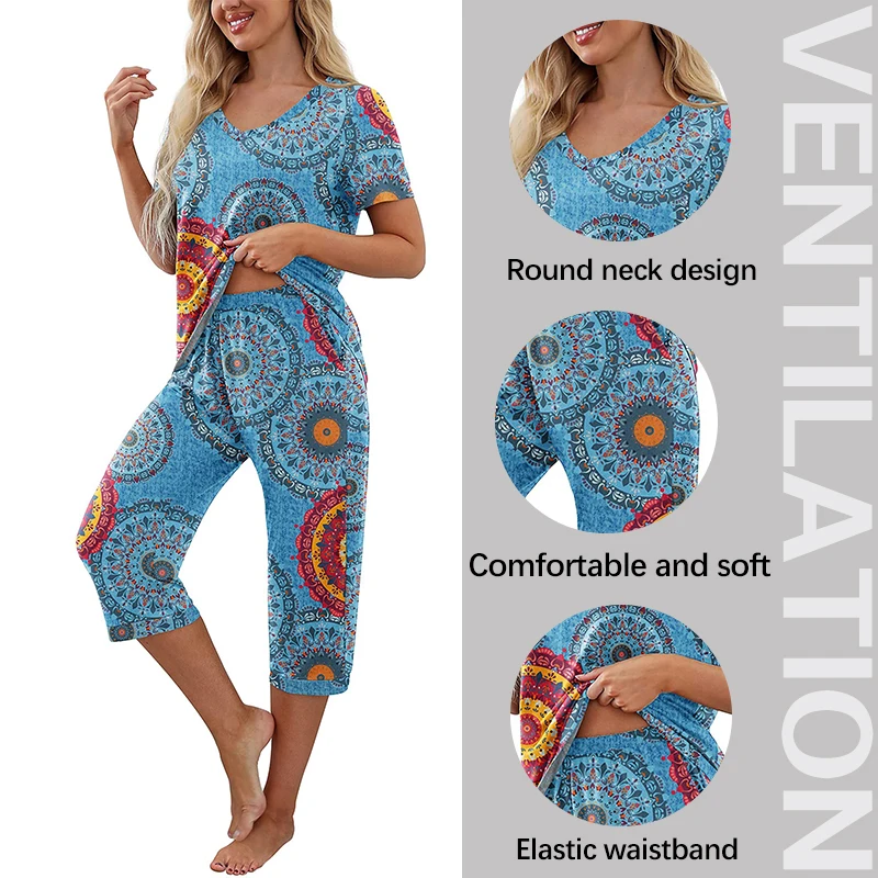 Conjunto de pijama de dos piezas para mujer, ropa de dormir informal, multicolor, cómoda, con estampado de mangas largas y pantalones largos, Sexy, V