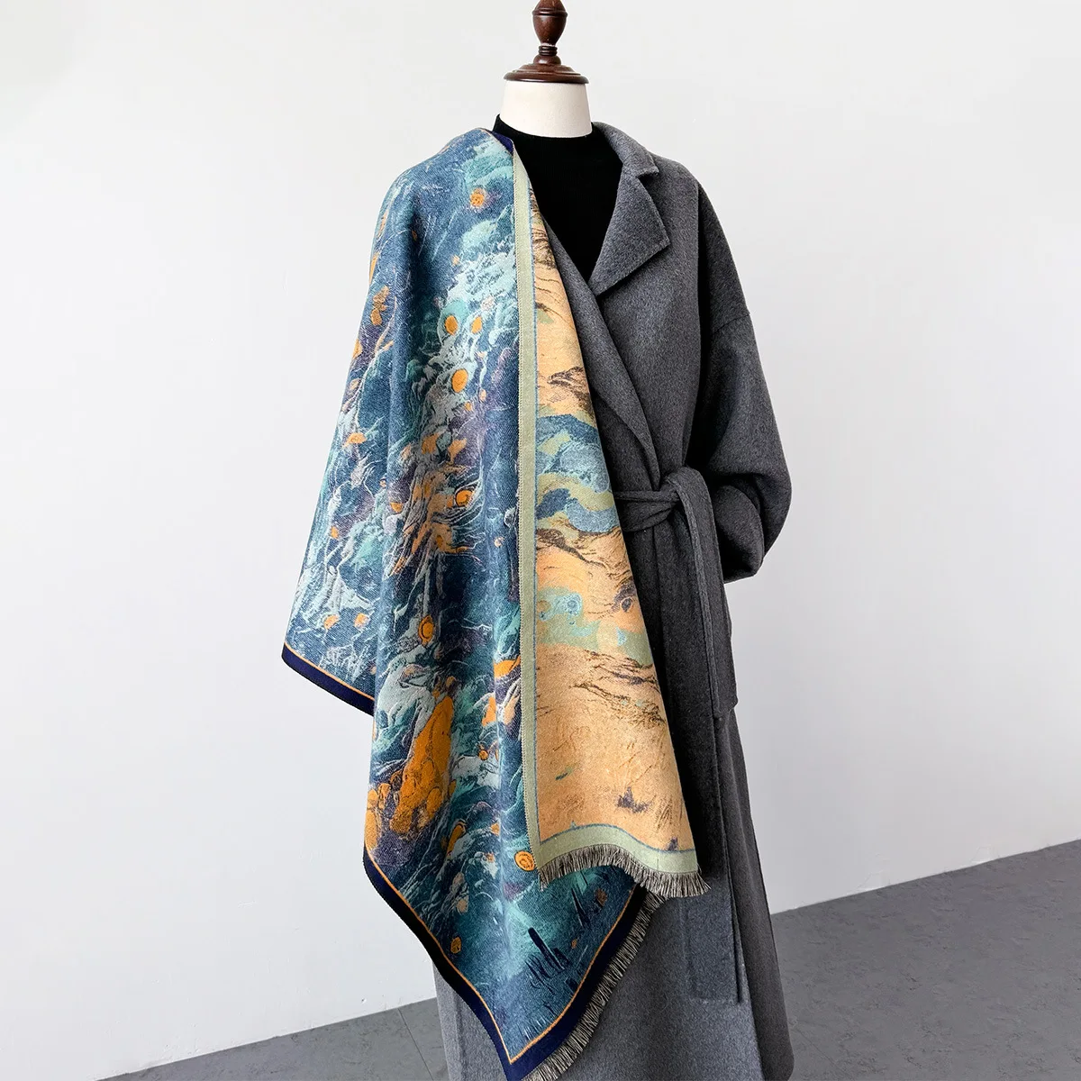 2024 Color Vintage Print Thick Imitation Cashmere Scarf Women Men Winter Warm Scarves Travel Shawl Bufanda Echarpe Blanket Wraps