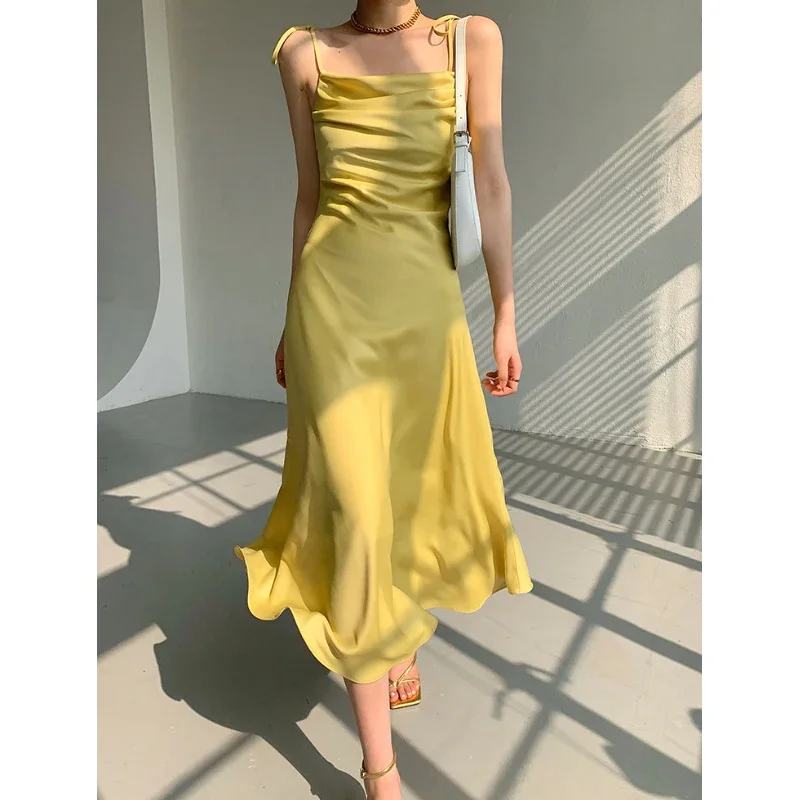 2024 Summer New Halter Dress Women's Sexy Dress Temperament Sleeveless Satin Backless Skirt Y2k Dress for Women Streetwear