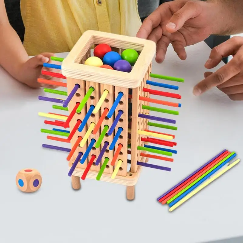 Stick Pull Game Wooden Ball Tower Stick Pick Up Game Wooden Board Games Fine Motor Skills Counting Math Educational Toys For 3