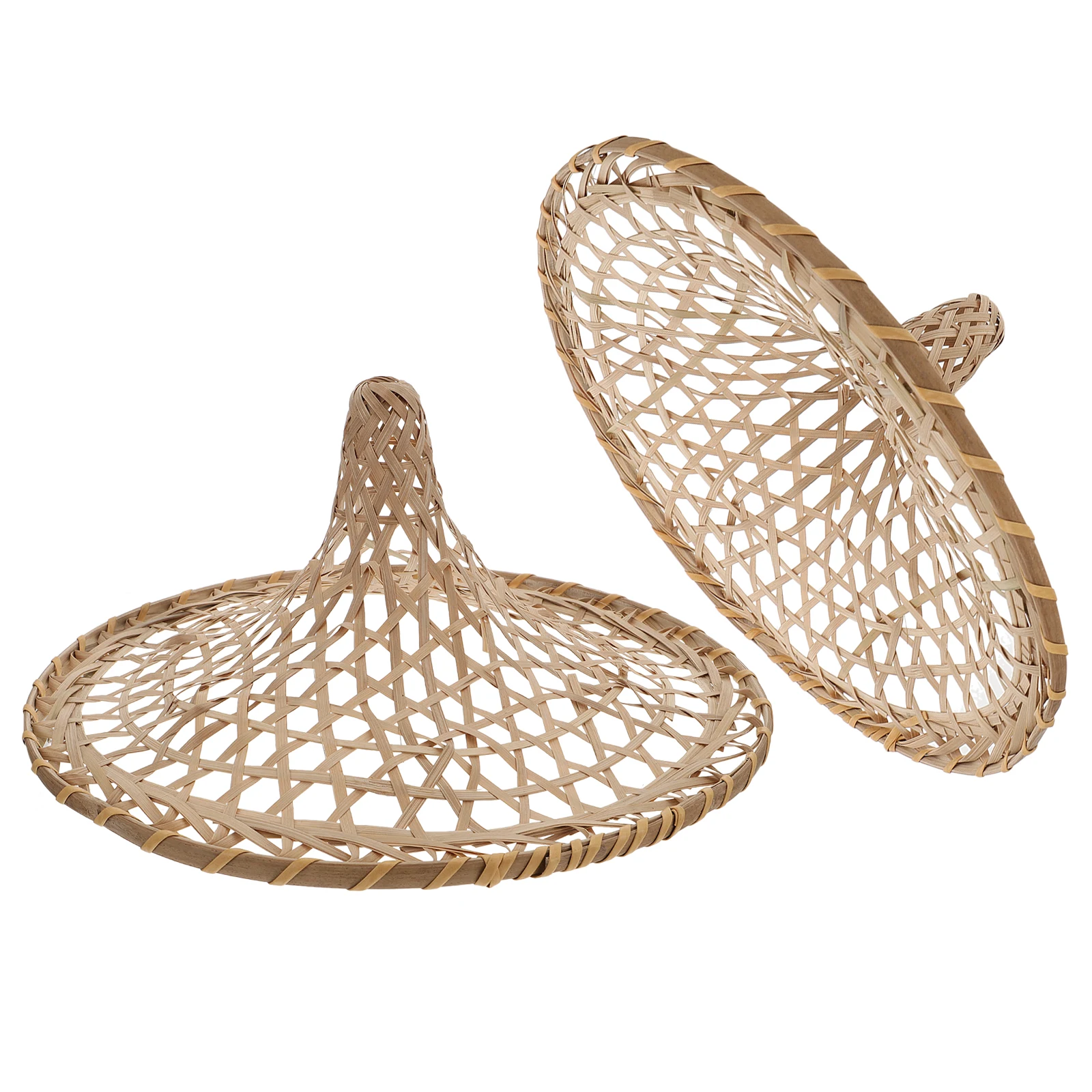

2pcs Bamboo Weaving Hat Hollow out Wicker Lampshade Dance Prop Stage Chic Hat Party Supplies
