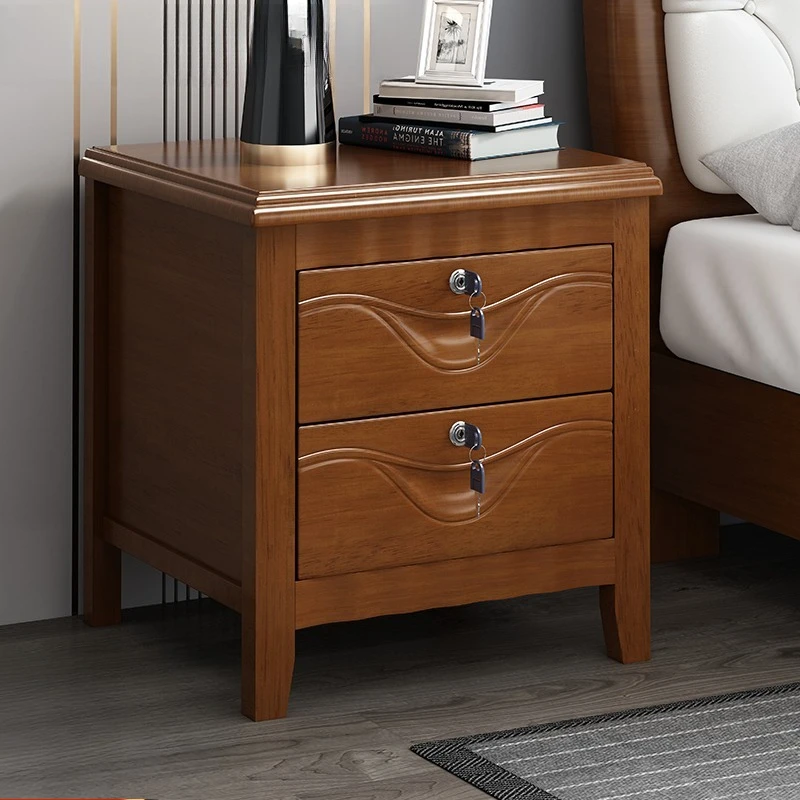

Solid Wood New Chinese Bedside Table with Lock Bedroom Home Simple Modern Light Luxury Bedside Storage Locker Free Installation