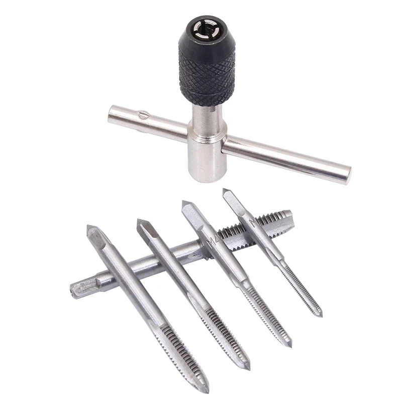 6Pcs Tap Drill Wrench Set M3-M8 Thread Tapping Tool Hand Tap Holder Screw Tap Metric Plug Tap Threading Kit Repair Tool