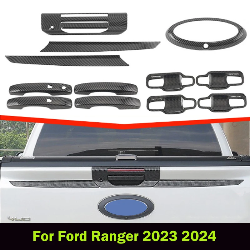 

For Ford Ranger Wildtrak 2022 2023 2024 Door Handle Cover Trim ABS Imitation Carbon Fiber Accessories