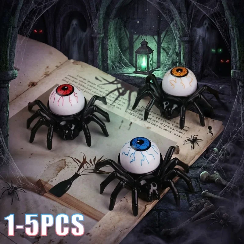 1-5PCS Halloween Flashing Eyeball Candle Lamp with Spider Back and LED Pumpkin for Party Haunted House Decor Supply Prop