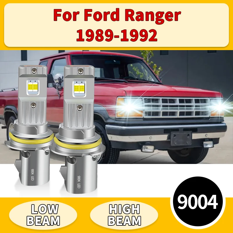 

2PCS 9004 HB1 LED Headlight Bulbs White High Low Beam Plug & Play 12V Auto Canbus with Fan For Ford Ranger 1989 1990 1991 1992