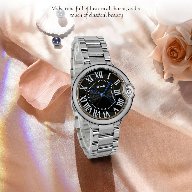 Женские кварцевые часы из нержавеющей стали, дневный водонепроницаемый браслет, римские цифры, праздничный подарок с красивой подарочной коробкой