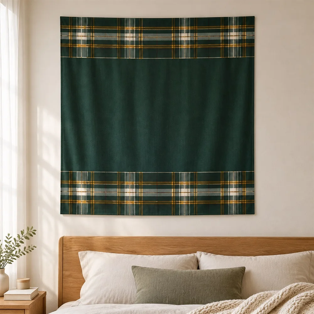 VIKAMA Scottish Tartan Plaid Tapestry Wall Hanging, Checked Pattern Wall Art, British Decor for Living Room Bedroom Study Cabin