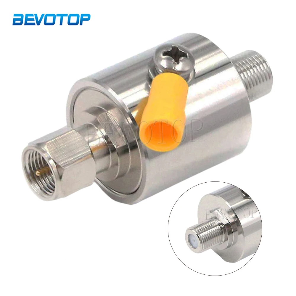 F Connector Lightning Arrester F Type Male to Female DC-3GHz 75 Ohm Lightning Surge Protector with 90V Gas Tube Surge Arrester