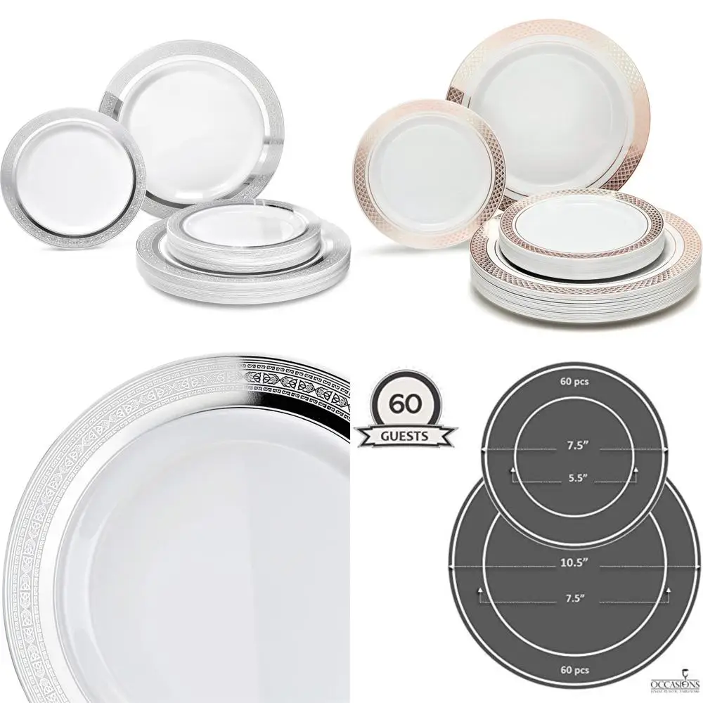 

Набор одноразовых пластиковых тарелок премиум-класса для 60 гостей — обеденные тарелки 60 x 10,5 и салатники 60 x 7 для свадьбы a