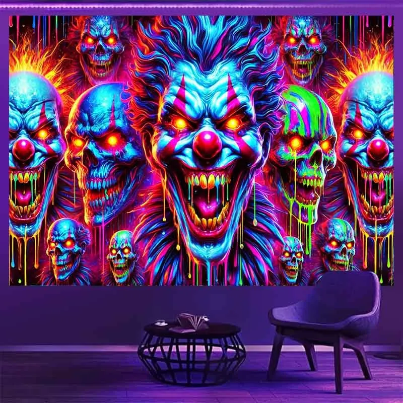 Horror Clown Tapestry, Vivid Colorful Design, Multifunctional Aesthetic Home Decor for Bedroom, Living Room, Office, Suitable fo