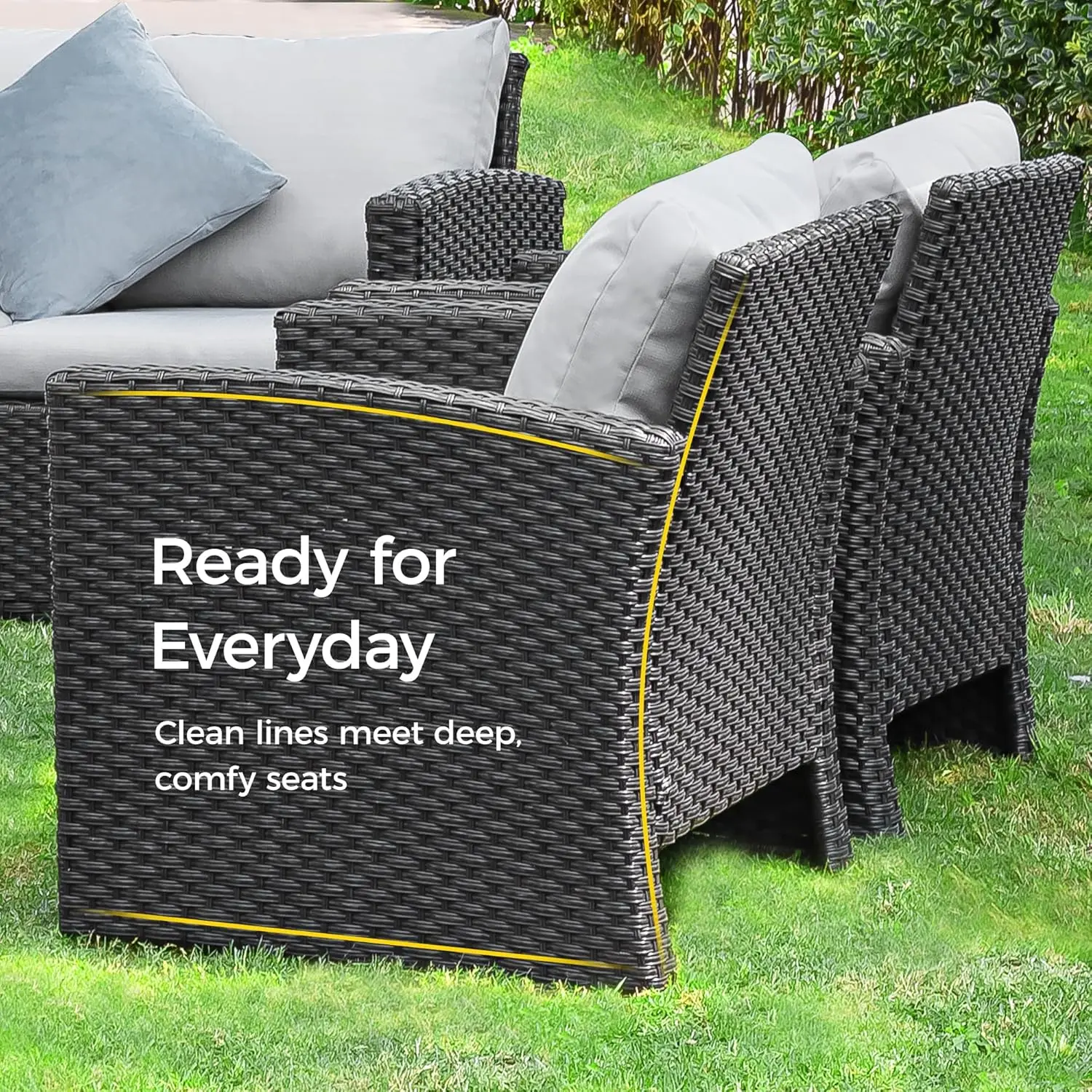 Outdoor Wicker Rattan Couch Set, Mobiliário do Pátio Define, Sofá secional, Conversa Moderna, Mesa e Almofada, All-Weather, 4 PCs, 6PCs