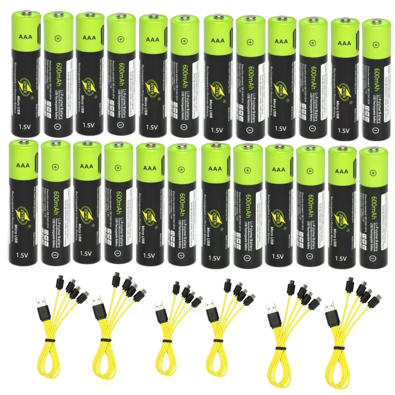 

24PCS ZNTER AAA rechargeable battery 1.5V 600mAh USB rechargeable lithium polymer battery with Micro USB charging cable