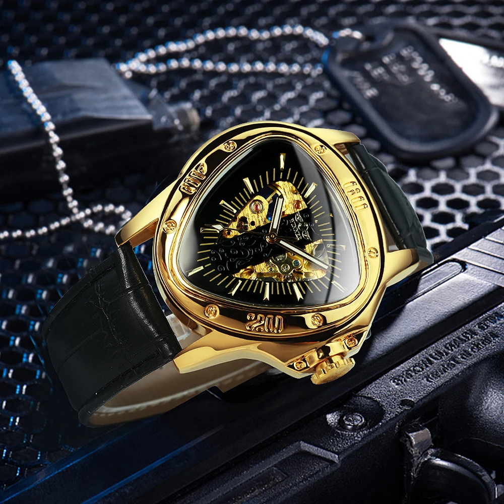 WINNER Sports Mens Mechanical Wristwatches Luminous Hands Fashion Skeleton Automatic Watch for Men Steel Leather Strap Watches