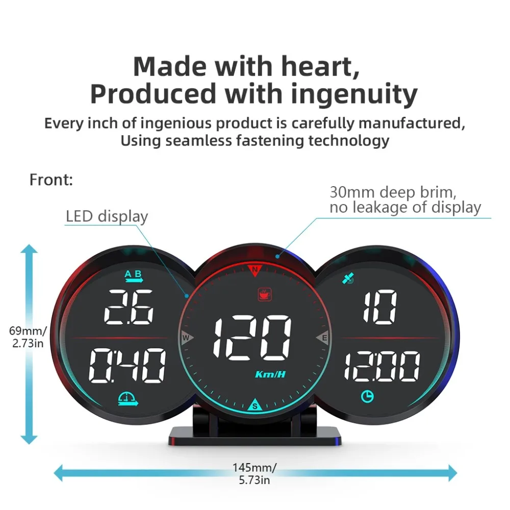 G17 for HUD Digital Car GPS + Beidou Chip Speedometer Universal LCD Head Up Display With Speed MPH / KMH Compass Overspeed Alarm