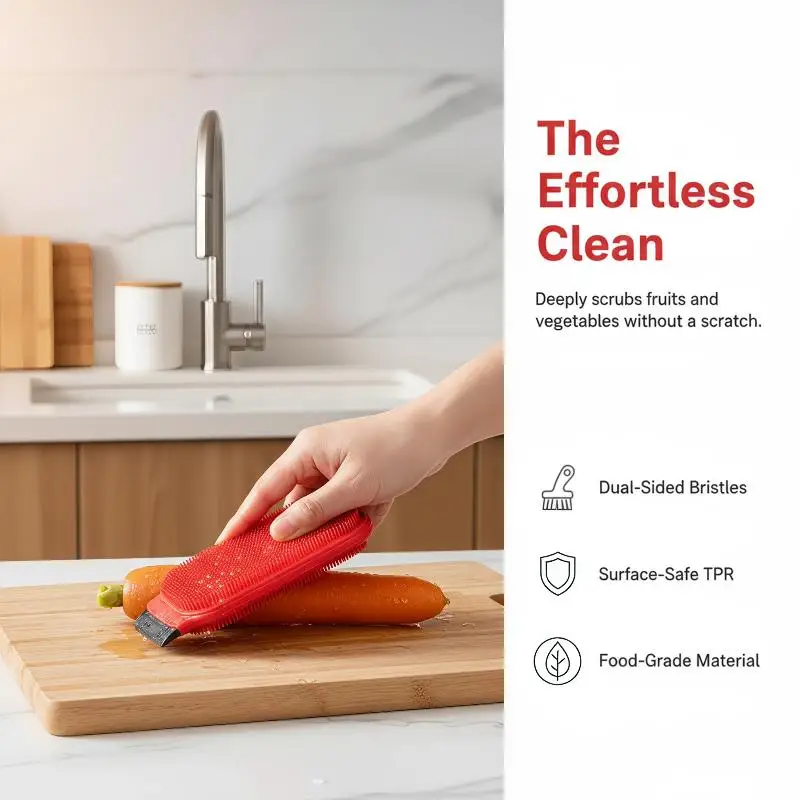 Quick-Drying Cleaning Brush Double-sid TPR Dish Brush Multi-Functional Fruits Vegetables Scrubber Kitchen Tool
