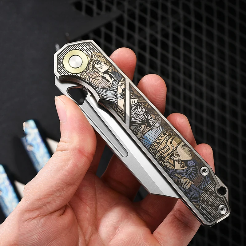Titanium alloy handle, D2 steel, 60HRC, portable folding knife, outdoor knife, folding blade, high-quality knife