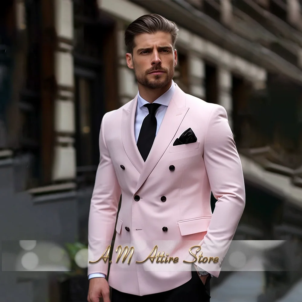 

Light Pink Double Breasted Suit for Men 2-piece Jacket Pants Set for Wedding Prom Business Special Occasion Attire Tailored Suit