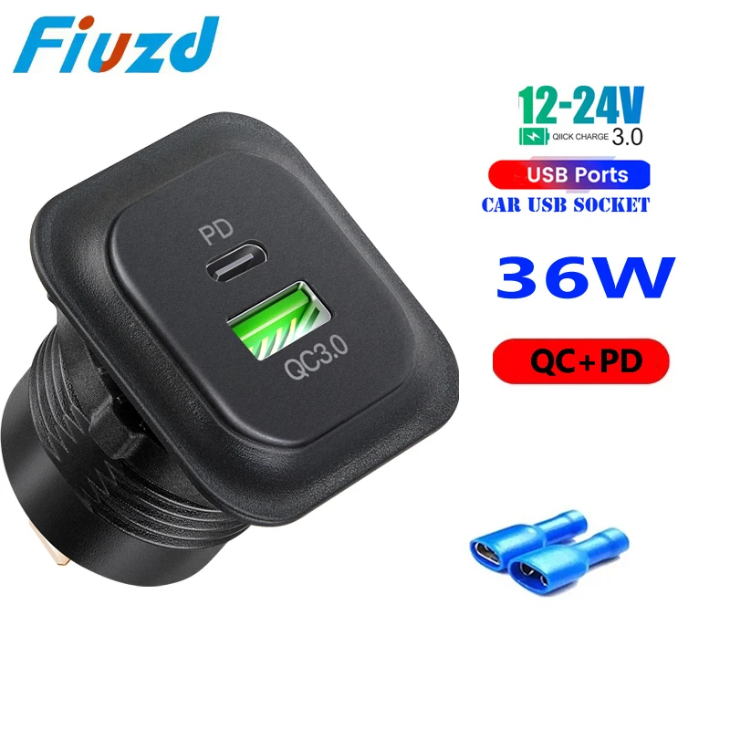 12v car usb charger socket Outlet Socket With Voltmeter Quick Charge Adapter for 12v 24v Truck Motorcycle RV Marine