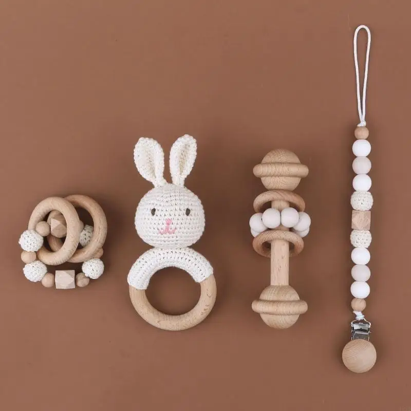 

Q22D Baby Pacifier Clip Crochet Rattle Handbell Teething Bracelet Soother Chain Boy Girl Unisex Rattle Teether Infant Gift