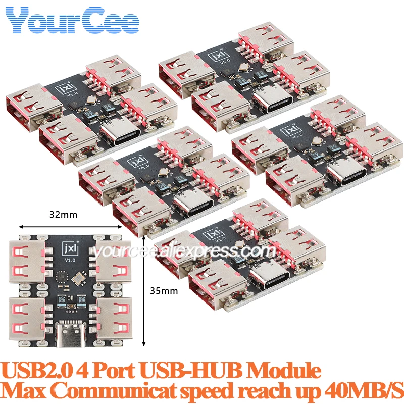 5pcs/1pc USBHUB USB 2.0 to 4 Channel Ways Hub PCB Module USB2.0 Splitter USB-HUB Type-C Extender Expansion Board 4 Port 40MB/S