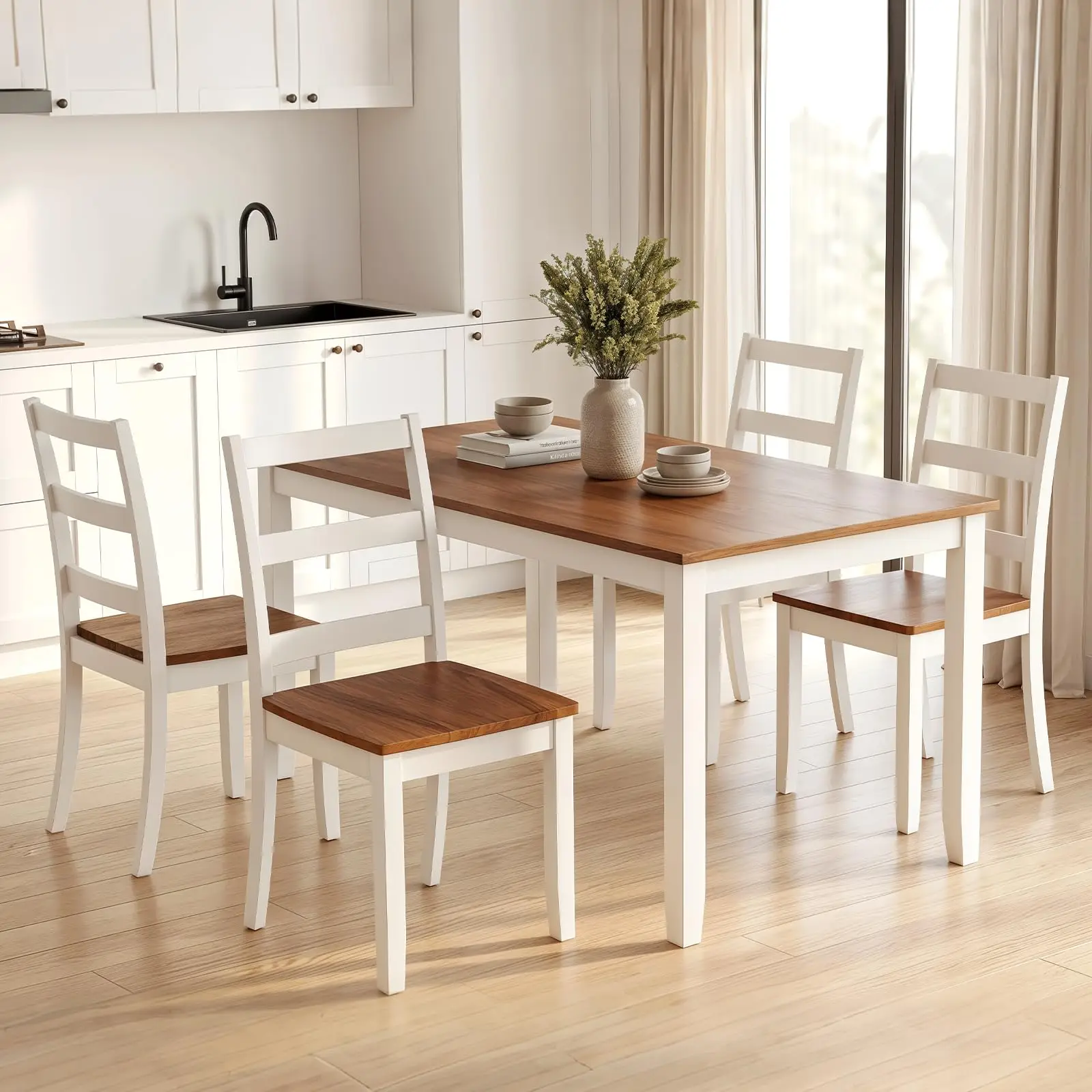 Farmhouse Dining Chairs Set of 4, Two-Tone Wooden Kitchen Chairs