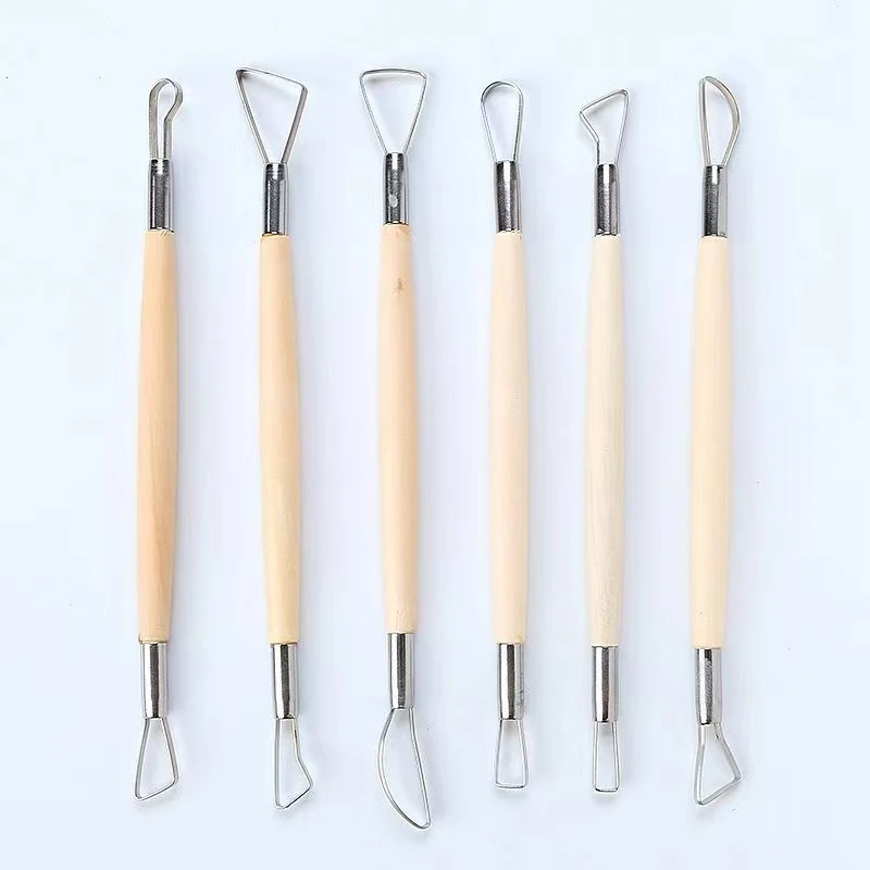 6PCS Wood Handle Art DIY modeling Clay cutters for polymer clay Tools kit Wax pottery and ceramic supplies clay sculpting tools