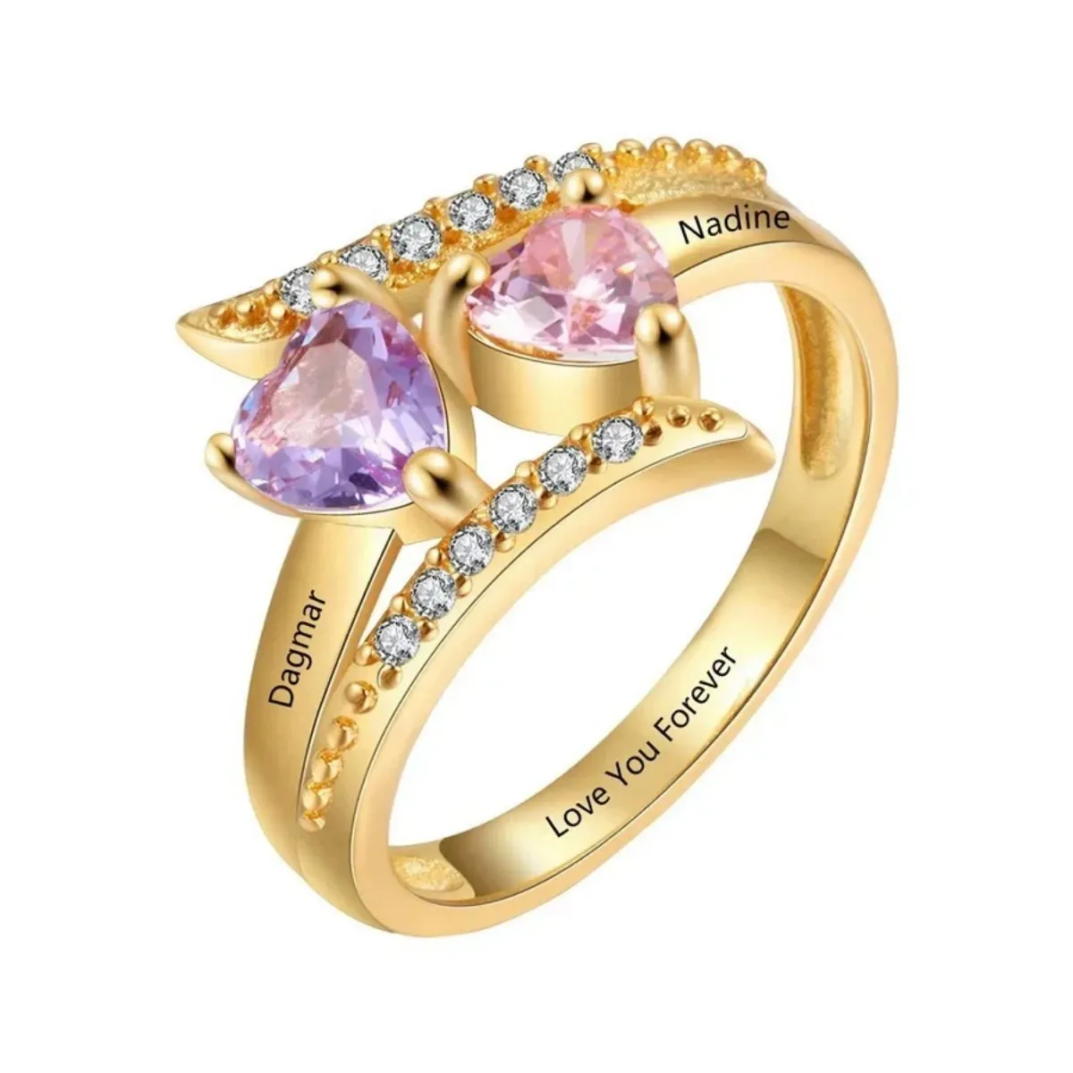 Personalisierter Ring mit Gravur und 2 Geburtssteinen für Mutter, Liebesversprechen-Ring, Individueller Namensring, Schmuck für Frauen und Ehefrauen – Detail 3
